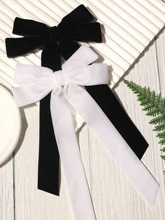 2 piezas Pasadores de cabello con lazo de felpa, color negro, accesorios lindos de estilo bohemio y palaciego casual para uso diario, fiestas, calle, hechos de poliéster, aptos para todas las estaciones