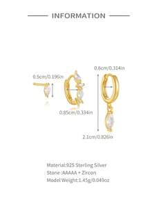 3pcs Asymmetric Zirconia 925 Sterling Silver Single Earrings, Women's Pierced Earrings, Suitable For Wedding Bride Jewelry - Gold - View 6