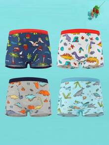 8pcs/Pack Cartoon Dinosaur Print Boys' Cotton Briefs, Soft & Comfortable, Suitable For Kids & Toddlers, All Seasons - Multicolor - View 4