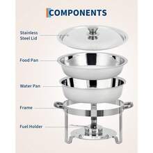 mteryoing Chafing Dishes For Buffet Set Of 2/4/6, 5 QT Round Buffet Servers And Food Warmer Set With Glass Lid, Holder & Drip Tray, Stainless Steel Chafers For Catering Parties Wedding Banquet - 4 件裝 - 查看 3