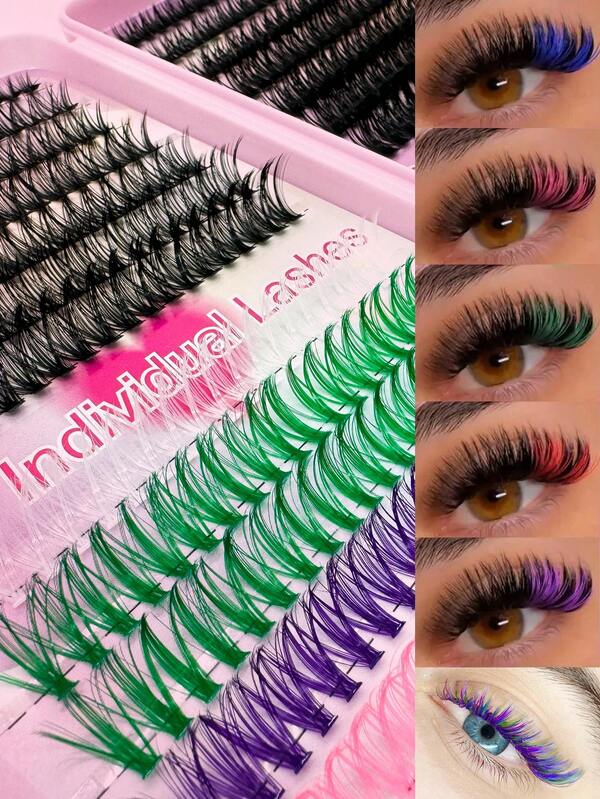 546pcs Colored Cluster Fake Eyelashes Set, 40D/80D/100D Mixed Synthetic Short Fur Mink Lashes, 0.07mm Curl, 8-16mm Length, Includes Natural Lashes, 3D Russian Curly For Beginners, Reusable Home Use Lash Clusters,Eye Lash Clusters,Individual Eyelashes,Lashes,Fake Lashes