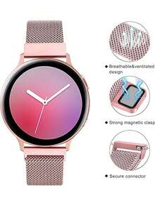 20mm Stainless Steel Mesh Band Compatible With Samsung Galaxy Watch 3 41mm/Galaxy Watch 42mm, 40mm 44mm Metal Band Compatible With Samsung Galaxy Watch Active 2/Galaxy Watch Active - Rose Powder - View 3