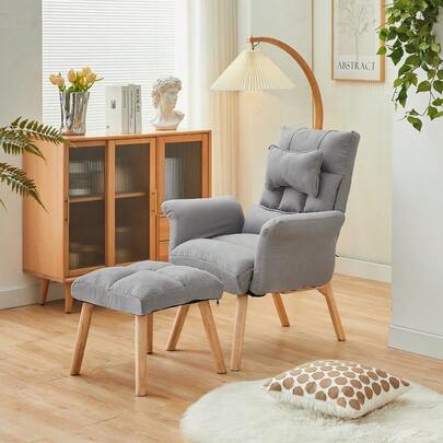 OFCASA Recliner Armchair With Footstool, 5-Position Adjustable Backrest, Living Room Accent Chair Lazy Sofa With Thick Padded Seat And Wooden Legs For Relaxed Reading