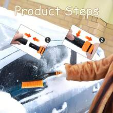 二合一雪刷和冰刮器 - 符合人体工程学的泡沫手柄，轻巧不刮伤汽车/SUV挡风玻璃，冬季清洁工具，带硬毛