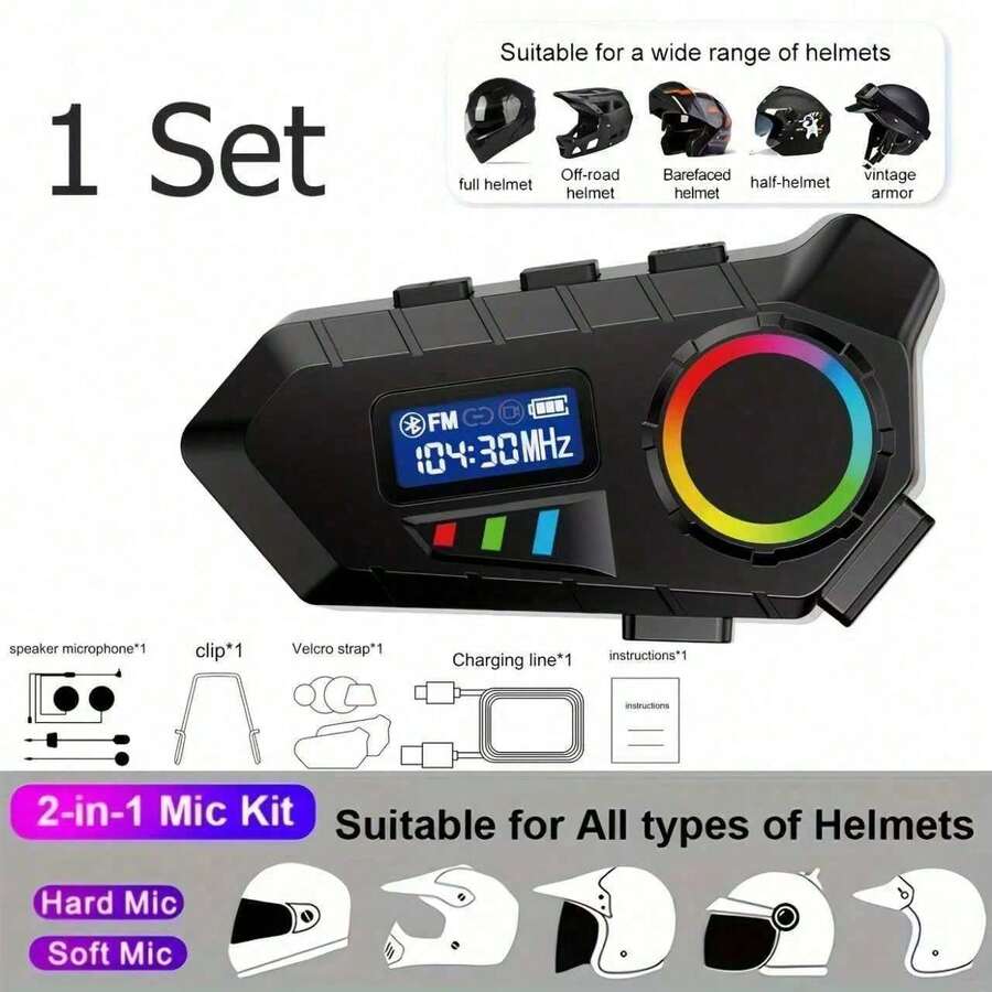 Helmet Wireless Earphones External Integrated Motorcycle Full Helmet Facelift Motorcycle Dedicated Riding Wireless Earphone Car Accessories 1pc Motorcycle Helmet Headphones 1000mAh Long Battery Life HiFi Stereo Intelligent Noise Reduction Voice Control Music All-In-One Riding Ultimate Set, Suitable For Riders Motorcycle Half Helmet Or Full Helmet Accessories - 黑色 - 查看 1