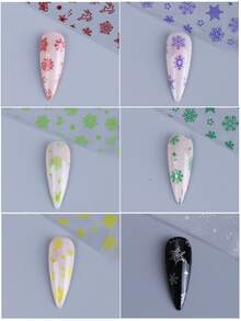 10色冬季雪花美甲贴纸 10张 金银白粉黑红雪花美甲贴纸 星空全贴 DIY美甲装饰 女士女孩美甲用品 - 彩色 - 查看 7