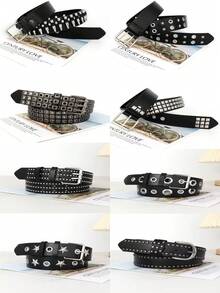 8pcs/4pcs/2pcs Assorted Punk Style Square Rivet Belts, Versatile Fashion Accessory For Jeans, Suits, Random Delivery - Black - View 1