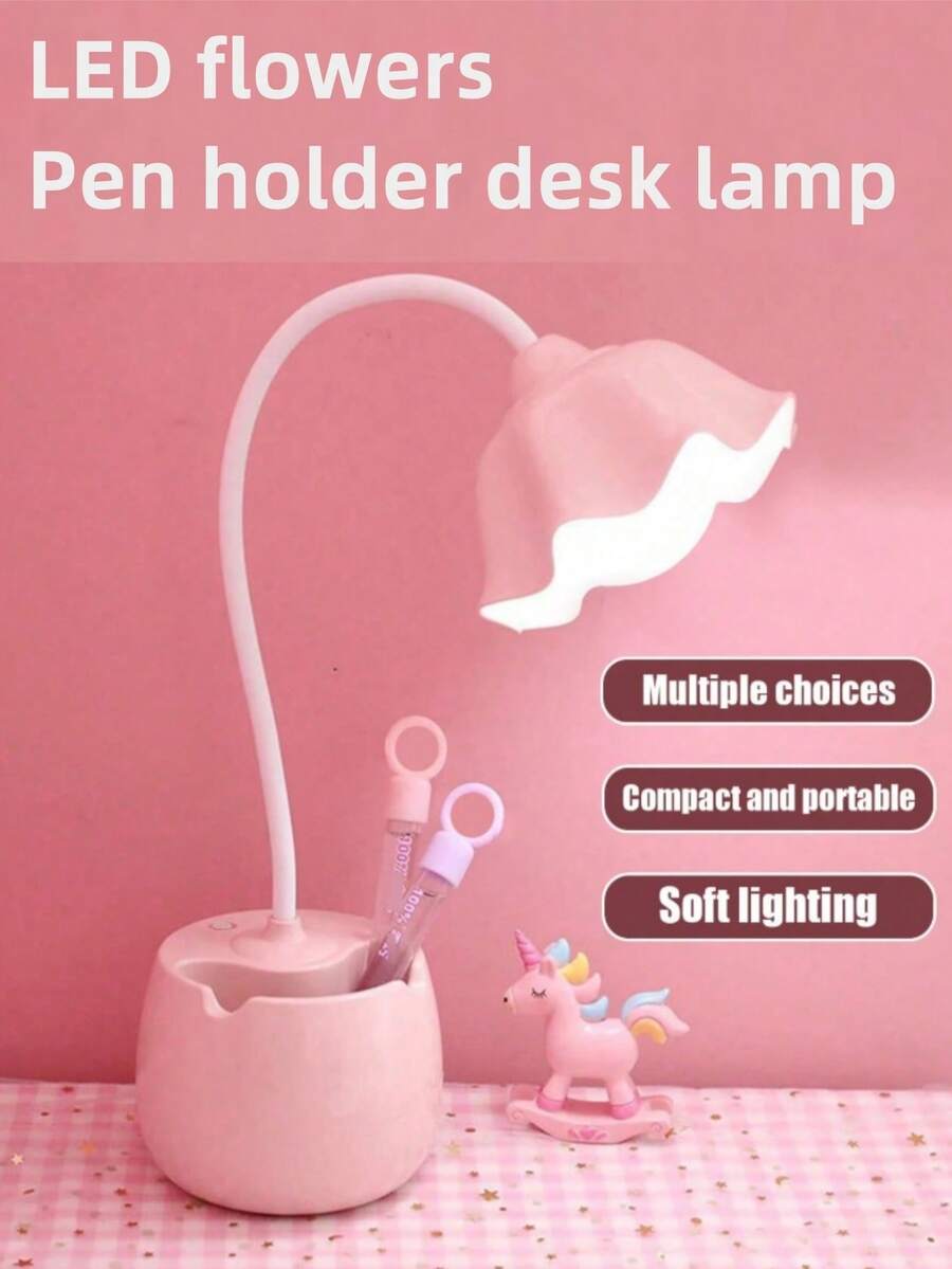 Đèn bàn LED tròn đa năng có họa tiết hoa, ánh sáng trắng bảo vệ mắt cho phòng ngủ, ký túc xá, máy tính để bàn, giá đựng bút, giá đỡ điện thoại, đèn đọc sách, đèn ngủ - nhiều màu - Xem 1