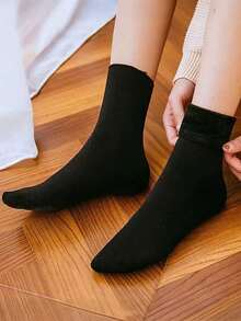 1/2/4/10 双装男女通用加厚保暖袜，中筒羊毛内衬冬季袜，纯色保暖袜 - 彩色 - 查看 8