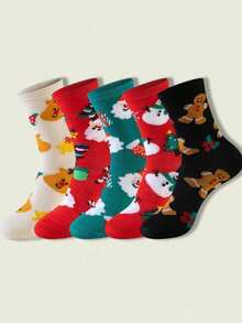 1/5/10 Pairs Cartoon Print Socks, Comfortable Cute Christmas Socks, Women's Socks - Multicolor - View 5