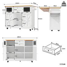 Kitchen Island, Dining Trolley With Countertop, Buffet Unit, Dining Trolley With Wood Grain, Side Towel Rack, Three-Dimensional Cabinet Doors With Wheels, Adjustable Partitions, Black - White + MDF - View 2