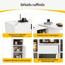 Mmm 360° Rotating Coffee Table (Main Body 210 X 30 X 0.9), Modern And Simple White Design, With Open Storage And Dearmol Countertop, Multifunctional Storage Island