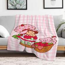 S-Strawberry Pink Shortcake Throw Blanket – Fluffy Plaid Picnic & Camping Blanket, Soft & Cozy Portable Sofa Decor, Downy King Lid Blanket For All-Season Comfort - 照片-4 - 查看 12