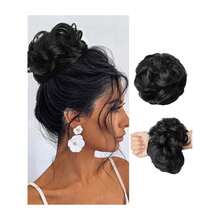 Messy Bun Hair Piece Hair Bun Wavy Curly Scrunchies Chignon Ponytail Hair Extensions Fake Hair Bun Extensions Synthetic Tousled Updo Hairpieces For Women(Black),Black - Black - 查看 2