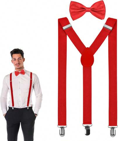 Tirantes de los hombres, Set De Tirantes Sujetadores Y Moño Unisex, Set o Kit de Moño y Tirantes para Hombre, Tirantes de Clip Resistentes en Y Ajustables para Informal y Formal