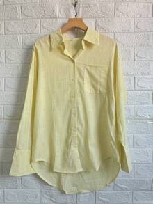 Women's 100% Cotton Long Sleeve Shirt - 淡黃色 - 查看 1