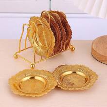 1 Set Gold Metal Coaster Holder, Tray, Fruit Plate, Snack Dish, Cake Stand, Organizer Rack - Gold - View 8
