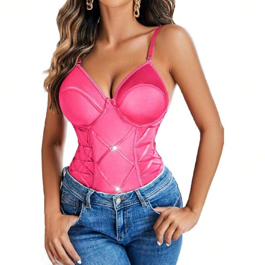 Lingerie For Women Sexy Corset Garter Lingerie Set One Piece Teddy Bodysuit Boudoir Outfit,31371369 - 粉色 - 查看 1