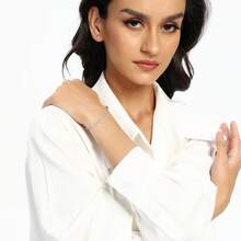 MDFUN 18K White Gold Plated Tennis Bracelet, Unisex, 3mm Cubic Zirconia Classic Chain Bracelet, Elegant & Fashionable Jewelry For Women - White - View 4