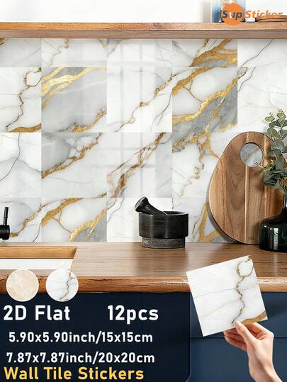 SUPSTICKER Samolepka na zeď v béžovém a bílo-šedo-zlatém stylu s umělým mramorem pro domácí dekorace, samolepka z PVC materiálu, odlepitelná a nalepitelná, vodotěsná, odolná vůči olejům, snadno se čistí, vhodná na kuchyňskou stěnu, do koupelny, na dekoraci vany, na povrch nábytku, pro kutily, renovaci domů