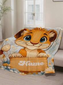 1pc Personalized Custom Blanket With Little Lion Pattern, Photo Design Baby Blanket, Commemorative Baby Shower Gift - Multicolor - View 9