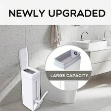 Trash Can,Bathroom Orginazor   Slim Corner Trash Can For Home Use With A Toilet Brush, Designed For Bathrooms And Toilets, Featuring A Plastic Lid.Bathroom Organization And Storage,Kitchen Essentials,Trash Cans For Bedroom,Bathroom Deccor,Bathroom Accesssories,Bathroom Storage,Kitchen,Room Decor,Bathroom Essentials,Home Essentials, Trash Can,Bathroom,Kitchen Essentials,Garbage Bin,Bathroom Deccor,Baño,Laundry Room Accescories - 白色 - 查看 7