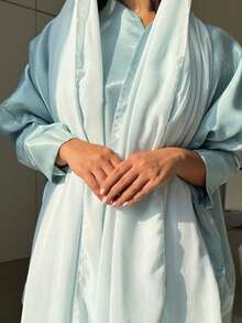 1 pezzo di elegante abito blu lucido stile arabo, cardigan elegante e raffinato con apertura anteriore, adatto per occasioni versatili quotidiane, festival e viaggi primaverili - celeste - Visualizzare 2