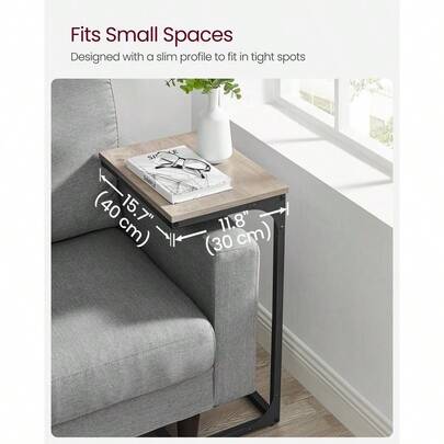 C-Shaped Side Table, Bedside Table, Sofa Side Table, With Metal Frame, Industrial, For Living Room, Bedroom, Heath...