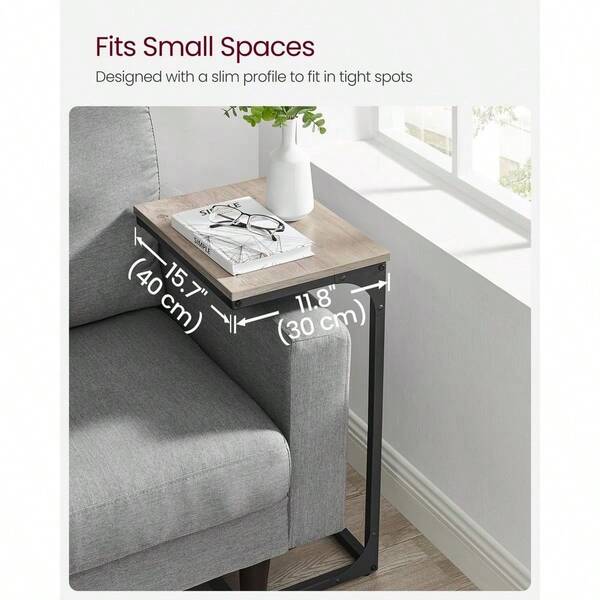 C-Shaped Side Table, Bedside Table, Sofa Side Table, With Metal Frame, Industrial, For Living Room, Bedroom, Heath...