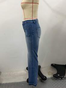 Jeans de campana casuales y sueltos de moda, versátiles y con lavado de agua elástico