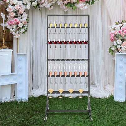 Champagne Glass Display Stand 5-Tier, 40-Cup Champagne Rack Shelf & Wine Glass Rack, Elegant Rolling Holder For Party, Wedding, Bar - White, Black, Gold