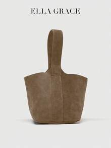 ELLA GRACE- Premium Brown Leather Mini Bucket Bag,Dark Brown ,Clip Closure-Elegant & Practical For Daily And Casual Use - Brown - View 6