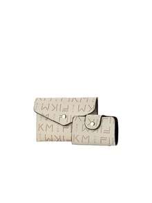 女士时尚包包套装 - 优雅几何印花，人造革手提包配斜挎包和手拿包 - 米色 - 查看 3