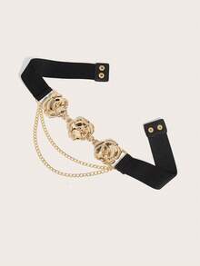 1pc Gold Rose Hollow Buckle Elastic Waist Chain Belt For Women - Golden Rose - View 4