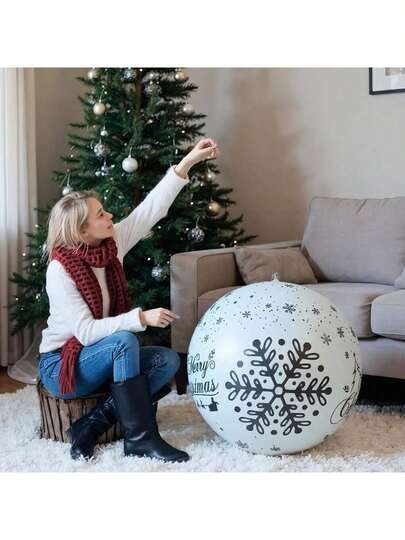1 szt., 15,74-calowa nadmuchiwana kula w kształcie płatka śniegu, świąteczny balon z PVC do użytku na zewnątrz, wisząca dekoracja świąteczna na trawnik i do ogrodu, nie wymaga zasilania, tworzywo sztuczne, motyw świąteczny
