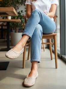 Rhinestone Ballerinas - Beige - View 1