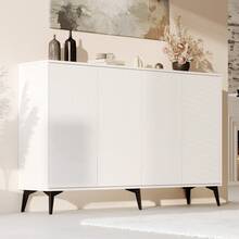 White Sideboard, 160 Cm Wide, Multifunctional Sideboard, Chest Of Drawers, Tall Cabinet With Adjustable Shelves, 4 Doors, Metal Legs