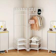 3-Tier Metal Structure Corner Protector With Hooks - Fashionable Storage, Suitable For Bedroom And Living Room, Painted Surface, Independent Design, Perfect For Jackets, Hats And Accessories, Room Decor