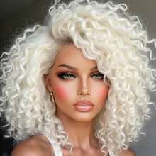 Platinum White Kinky Curly Bob Wig Human Hair 13x4 Hd Transparent 250% Density Short Deep Wave Human Hair Wig Glueless Wigs Pre Plucked Bleached Knots With Baby Hair For Women Perfect For Every Occasion Look Fabulous For Less - 鉑 - 查看 1