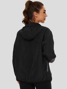 1PC Women's Waterproof Windbreaker Rain Jacket ,Lightweight Hooded Raincoat For Autumn Hiking Activities - Black - View 4