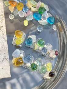 1 Box Colorful Glass Stone Nail Art Decorations, Natural Asymmetrical Shaped Multi-Color Nail Stones, Nail Art Decorations, Nail Salon Supplies - Multicolor - View 1