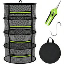 Estante de secado de hierbas de 4 capas, estante de secado colgante de plantas, red de secado de brotes, estante de secado colgante plegable con cremallera verde, tijeras de jardín y ganchos para hierbas, semillas, interior/exterior 60cm - 2 capas - Ver 5