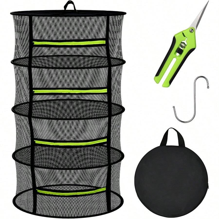 4 Layer Herb Drying Rack Hanging Plant Drying Rack Bud Drying Net Foldable Hanging Dry Rack Net With Green Zipper Garden Shears And Hooks For Herbs Seeds Indoor/Outdoor 23.62" - 4 Layers - 查看 1