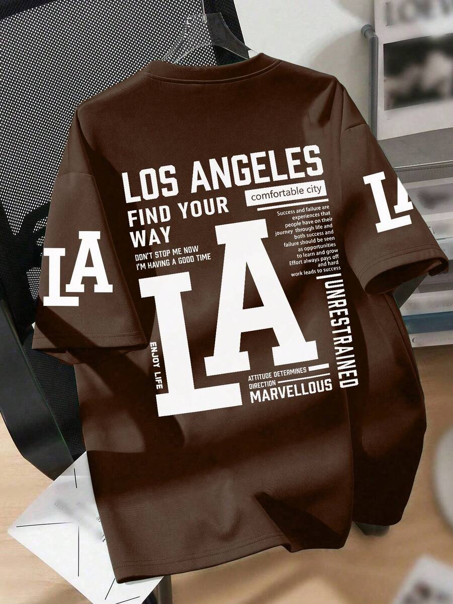 男童标语印花圆领休闲T恤，面料柔软，街头风十足，适合度假穿着。男女童皆宜，日常穿着，也可作为礼物送给家人、女友或朋友。 - 棕色 - 查看 1