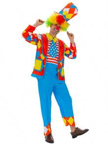 Adult Funny Clown Costume, Men's Clown Outfit (Includes Hat, Jumpsuit And Jacket, Suitable For Carnival Party) - Multicolor - View 2