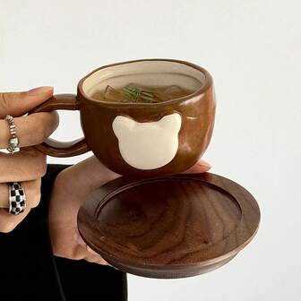 1pc Cute Bear Ceramic Mug, Household Breakfast Milk Cup, Office Water Cup, Afternoon Tea Coffee Cup, Latte Art Cup, Juice Beverage Cup, Couple Water Cup, Holiday Gift Cup, Gift For Family And Friends