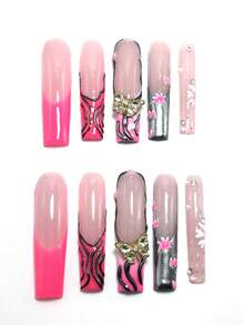 Each Set Includes 10 Pieces Of Handcrafted Y2K Coffin-Style Acrylic Nail Tips, Featuring French Design With Rhinestones, Hearts, And Floral Decorations. Available In Multi-Toned And Nude Color Schemes. Three Sizes To Fit, Suitable For Christmas, Parties, Galas, And Daily Wear. Comes With A Nail Tool Kit, Making It The Perfect Press-On Nails Gift For Women And Girls. - Nhiều màu - Xem 2