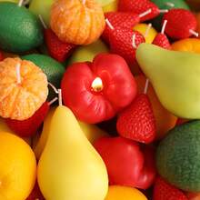 1 pieza Velas de aromaterapia con forma de fruta simulada - Velas de aromaterapia hechas a mano con forma de tomate, fruta estrella, naranja, fresa para decoración del hogar - Multicolor - Ver 6