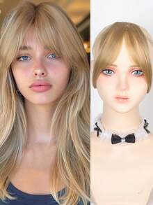 Synthesis Wig Middle-Part Bangs Hair Extensions Clip In Forehead Natural Seamless French Oblique Bangs Eight-Character Bangs Perfect Suitable For Women's Daily Wear And Gatherings - 彩色 - 查看 19