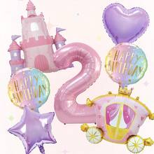 7pcs Castle Balloon Set, Pink Number Balloons, Perfect For Princess-Themed Parties, Birthday Party Decorations, Anniversary Decorations, Home Decor, Atmosphere Decorations, Birthday Balloons, Foil Balloons, Decorative Balloons, Holiday Balloon Set